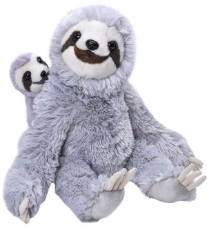 Wild Republic Pluche grijze luiaard met baby knuffel 38 cm speelgoed Grijs