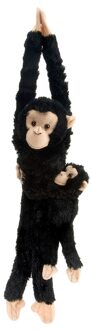 Wild Republic Pluche hangende knuffel aap met baby - zwart - 43 cm