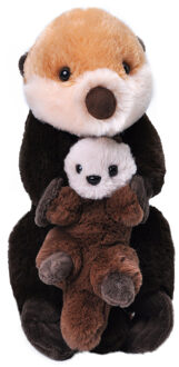 Wild Republic Pluche knuffel dier familie zee otters - bruin - 36 cm - Wildlife speelgoed beesten - Moeder/kind