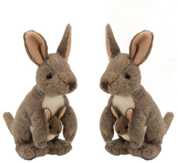 Wild Republic pluche knuffel Kangoeroe met baby - 2x - bruin - 20 cm - dieren knuffels