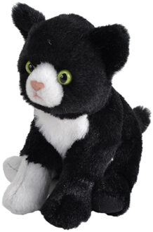 Wild Republic Pluche knuffel kat/poes zwart met wit van 13 cm