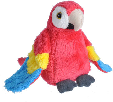 Wild Republic Pluche knuffel Macaw Papegaai van 13 cm - Vogel knuffels Rood