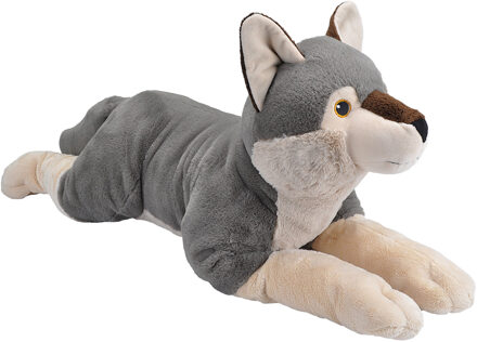 Wild Republic pluche knuffeldier Wolf - grijs - 41 cm - liggende knuffels - wolven