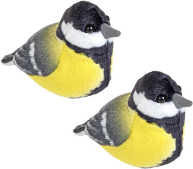 Wild Republic Pluche koolmees - 2x - 14 cm - vogel knuffel - met geluid