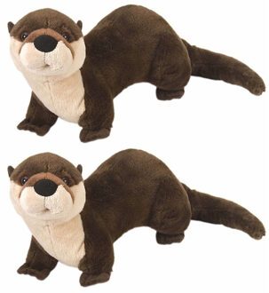 Wild Republic Pluche otter knuffel - 2x stuks - bruin - 30 cm - knuffeldieren uit het water