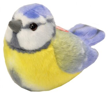 Wild Republic pluche vogel knuffel pimpelmees - geel/blauw - 14 cm - met echt geluid