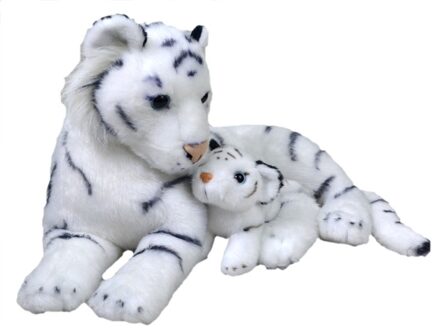 Wild Republic Pluche witte tijger met jong knuffel - 38 cm - Tijgers Wilde dieren knuffels