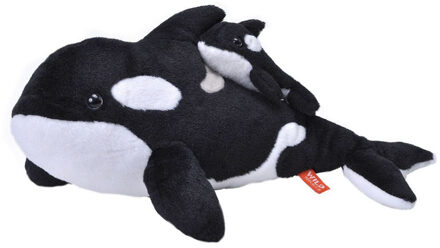 Wild Republic Pluche zwart/witte orka met baby knuffel 38 cm speelgoed