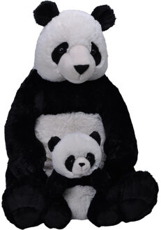 Wild Republic Pluche zwart/witte panda beer met baby knuffel 76 cm speelgoed