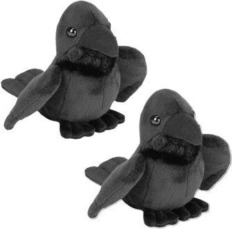 Wild Republic raaf/kraai knuffel - 2x - Pluche - 13 cm - vogels - knuffeldieren - vogelknuffels