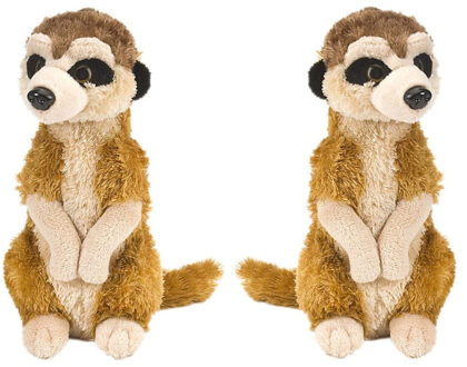 Wild Republic Set van 2x stuks pluche bruine stokstaartjes knuffel 20 cm - Stokstaartjes wilde dieren knuffels - Speelgoed voor kinderen