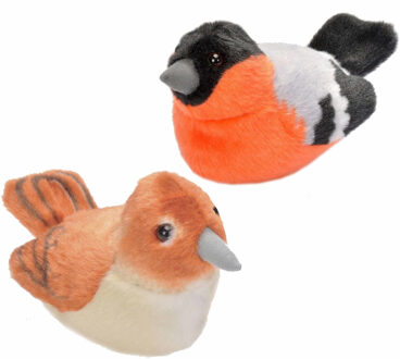 Wild Republic Set van 2x stuks pluche vogels knuffels van 14 cm met geluid - Vogel knuffels Multikleur