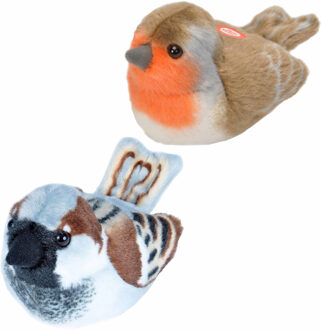 Wild Republic Set van 2x stuks pluche vogels knuffels van 14 cm met geluid