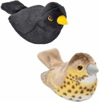 Wild Republic Set van 2x stuks pluche vogels knuffels van 14 cm met geluid