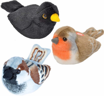 Wild Republic Set van 3x stuks pluche vogels knuffels van 14 cm met geluid