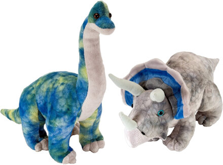 Wild Republic Setje van 2x dinosaurus knuffels Triceratops en Brachiosaurus van 25 cm