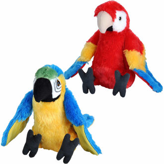 Wild Republic Vogels knuffels setje van 2x pluche knuffel Macaw Papegaaien van 20 cm - Vogel knuffels Multikleur