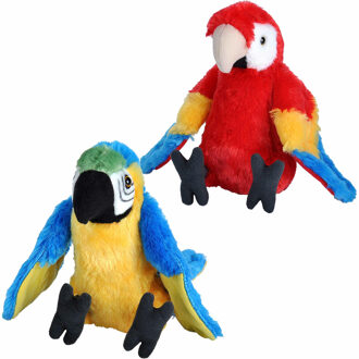 Wild Republic Vogels knuffels setje van 2x pluche knuffel Macaw Papegaaien van 20 cm