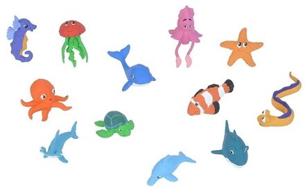 Wild Republic Zeedieren/oceaan - babydieren - speelgoed - 12x stuks - Plastic kleine speelfiguren Multi