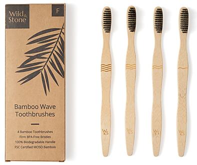 Wild & Stone Bamboe Tandenborstels 4 stuks - Wave Bristles - Hard