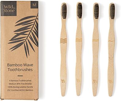 Wild & Stone Bamboe Tandenborstels 4 stuks - Wave Bristles - Medium