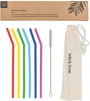 Wild & Stone Herbruikbare Silicone Rietjes - 6 Stuks