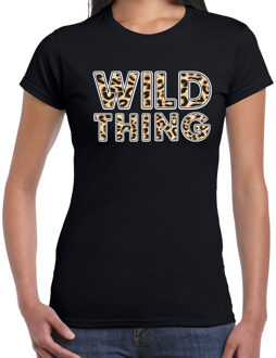 Wild thing fun tekst t-shirt voor dames zwart met panter print XS