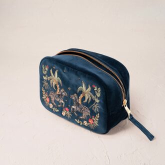 Wild Zebra Palm Navy Velvet Makeup Bag
