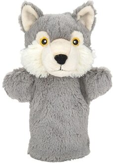 Wilde dieren handpoppen knuffels wolf grijs 24 cm