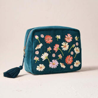 Wildflower Rich Blue Velvet Wash Bag