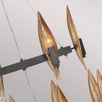 Willow hanglamp, zwart-goud, 18 lichtpunten zwart carbon, goud