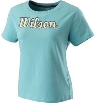 Wilson Sript Eco T-shirt Dames-Blauw,Geel - XS
