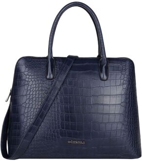 Wimona Luisa Schoudertas Croco Navy Blauw