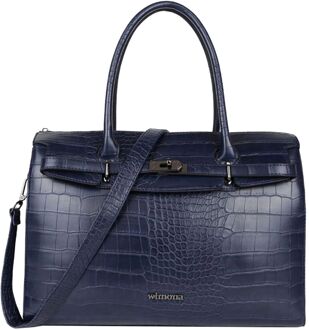 Wimona Sofia Schoudertas Croco Navy Blauw