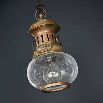 Wind hanglamp, 1-lamp antiek messing, koper, helder