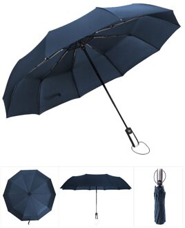 Wind Slip Volautomatische Paraplu Regen Vrouwen Voor Mannen 3Folding Parasol Compact Grote Reizen Business Auto 10K Paraplu blauw