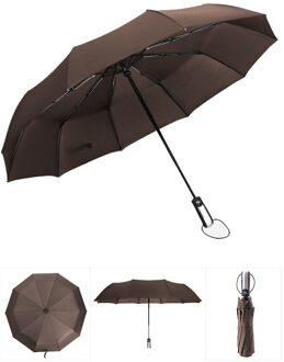Wind Slip Volautomatische Paraplu Regen Vrouwen Voor Mannen 3Folding Parasol Compact Grote Reizen Business Auto 10K Paraplu koffie kleur