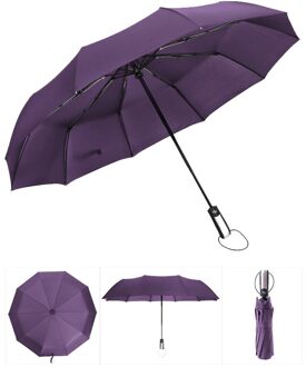 Wind Slip Volautomatische Paraplu Regen Vrouwen Voor Mannen 3Folding Parasol Compact Grote Reizen Business Auto 10K Paraplu paars