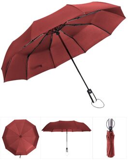 Wind Slip Volautomatische Paraplu Regen Vrouwen Voor Mannen 3Folding Parasol Compact Grote Reizen Business Auto 10K Paraplu rood