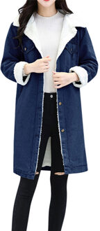 Windbreaker Coats Winter Womens Blue Jean Jacket Thicken Warm Fleece Denim Coat Punk Long Outwear Clothes Bomber Jacket Drak blauw / S