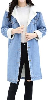 Windbreaker Coats Winter Womens Blue Jean Jacket Thicken Warm Fleece Denim Coat Punk Long Outwear Clothes Bomber Jacket lucht blauw / XL