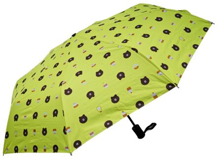 Winddicht Draagbare Automatische Zonnebrandcrème Anti-Uv Zon Paraplu Cartoon Beer Regen Paraplu Drievoudige Zonnescherm Voorkomen Koesteren In geel