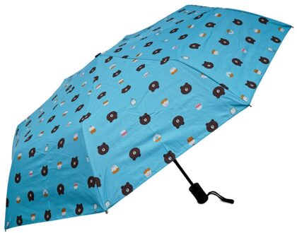 Winddicht Draagbare Automatische Zonnebrandcrème Anti-Uv Zon Paraplu Cartoon Beer Regen Paraplu Drievoudige Zonnescherm Voorkomen Koesteren In lucht blauw