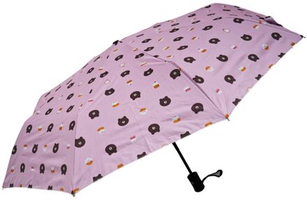 Winddicht Draagbare Automatische Zonnebrandcrème Anti-Uv Zon Paraplu Cartoon Beer Regen Paraplu Drievoudige Zonnescherm Voorkomen Koesteren In Roze