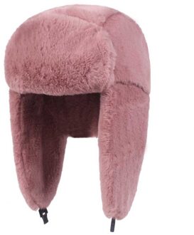 Winddicht Effen Kleur Warm Oorbeschermers Unisex Winter Rusland Dikke Voering Ski Mode Pluche Casual Warme Muts leer roze