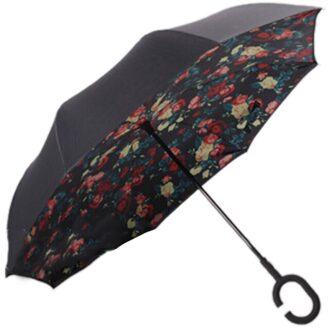 Winddicht Reverse Vouwen Dubbele Laag Omgekeerde Paraplu Zelf Stand Binnenstebuiten Regen Bescherming C-Haak Handen voor Vrouwen Kinderen 2