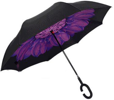Winddicht Reverse Vouwen Dubbele Laag Omgekeerde Paraplu Zelf Stand Binnenstebuiten Regen Bescherming C-Haak Handen voor Vrouwen Kinderen 5