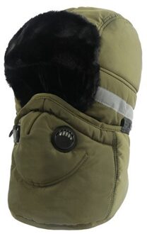 Winddicht Waterdicht Verdikte Beschermende Oor Anti-Waas Masker Warm Neck Geïntegreerde Verwijderbare Winter Cap groen