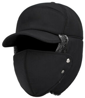 Winddicht Winter Thermische Bomber Hoeden Mannen Vrouwen Mode Oor Bescherming Gezicht Cap Outdoor Fietsen Hoed 02 zwart