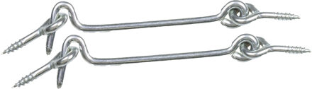 windhaak / windhaken - 2x - staal - zilver - L12 cm - D4 mm - met schroefoog